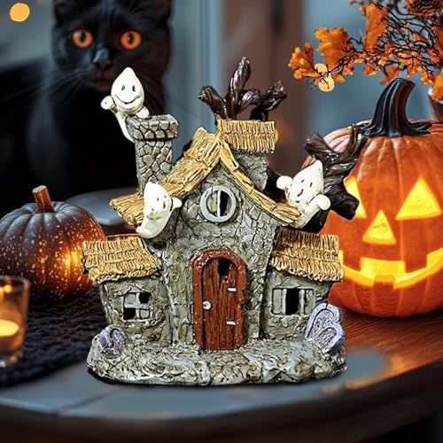 Figurine hantée de Maison miniature lumineuse et décor d'Halloween de table - 4