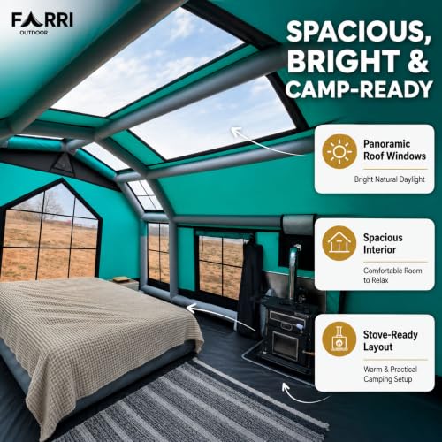 Carpa inflable FARRI OUTDOOR SKY Turquesa 12.5 m2, impermeable, para 8-10 personas, camping familiar todo clima miniatura 4