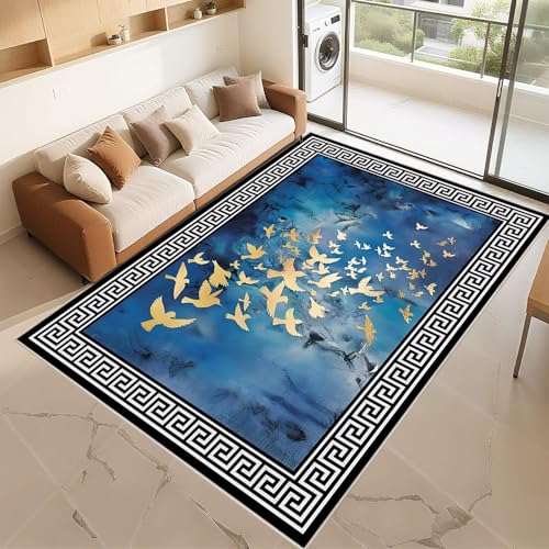 Tapis poil ras bleu 100x200cm imprimé pour salon