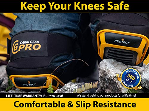 Carib Gear Pro 7560YBSKP Knee Pads For Work- Heavy Duty Pad Design For Construction, Tiling, Gardening, Floor - Extra Gel And Cushion Support Long Kneeling - Anti-Slip Stretchable Thigh Straps Bonus: Safety Glasses & Gloves thumb #3
