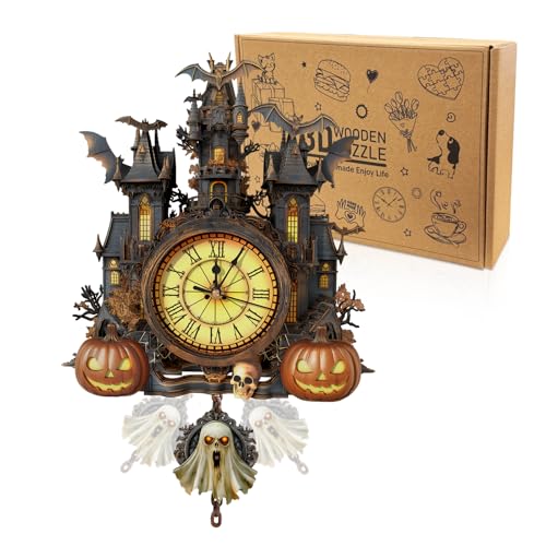 Cutywood Holzpuzzle Uhr, 3D Holzpuzzle Erwachsene, Halloween Uhr – Ansicht 1