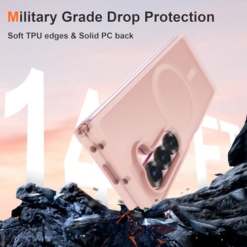 Image of ORETECH Magnetic Case Compatible with Samsung Galaxy Z Fold 6 Case, Translucent Back Non-Slip Hard PC Shockproof Bumper Protective Phone Case Cover for Samsung Z Fold 6 - Light Pink | Translucent Back Non-Slip Hard PC Shockproof Bumper Protective Phone Cover