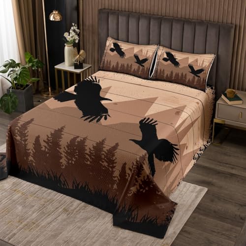 Loussiesd Kinder Wildlife Adler Tagesdecke 170x210cm Fliegender Adler Steppdecke Jungen Mädchen Schlafzimmer Zimmer Dekor, Rustikale Farmhosue Bettüberwurf Tier Adler Wohndecke