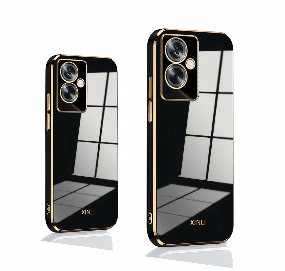 PEIYE Cover per Oppo A79 5G, Custodia in Silicone Morbido, Case Antiurto con Superficie Lucida Colorata e Bordo Dorato Elettroplaccato, Nero
