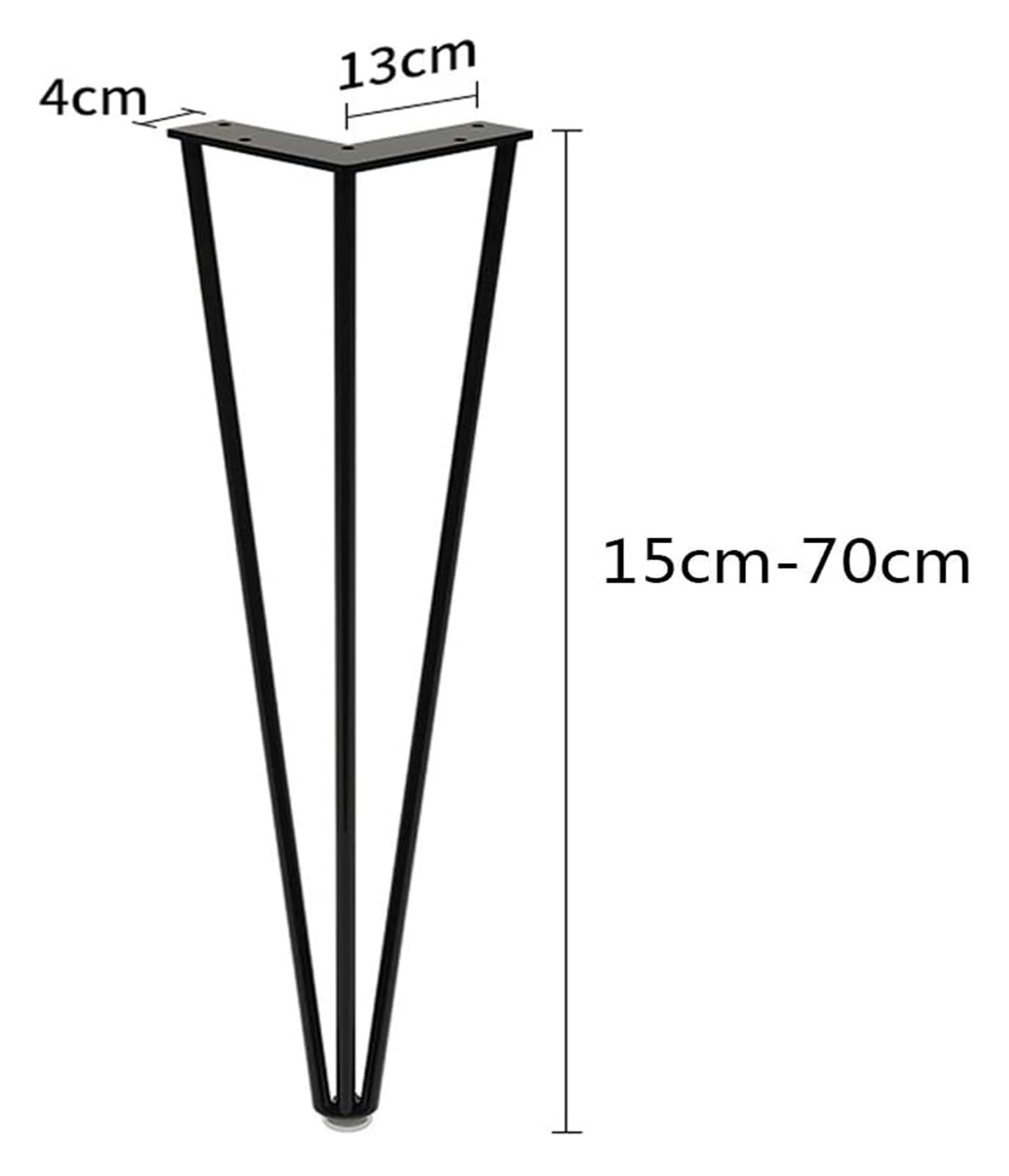 Gambe regolabili resistenti a forcina, set di 4-65 cm, gambe da tavolo in metallo per mobili fai da te, tavolino, divano, comodino, casa e ufficio, stile industriale (nero)