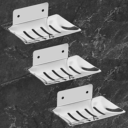 Image of iSTAR Stainless Steel Chrome Finish Square Soap Dish Holder for Bathroom Soap Case for Home (Pack of 3)