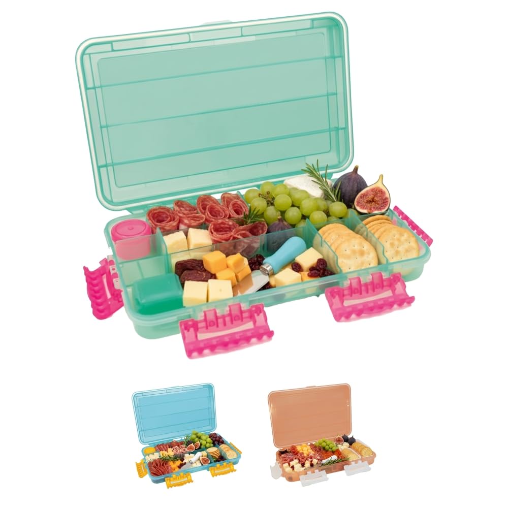 SubSafe Charcuterie Safe - BPA-Free, Food Safe Charcuterie Board with Lid & Handle - Portable Snack Tray Organizer with Dividers, Mini Containers & Cheese Knife - Dishwasher Safe - Seafoam Green