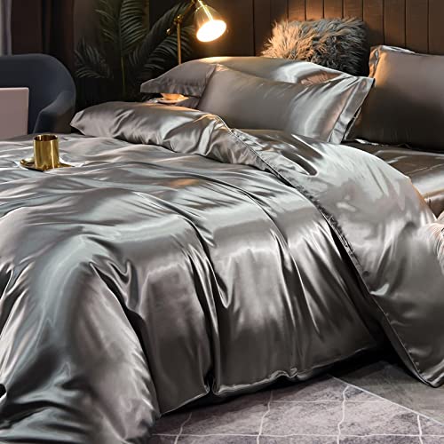 Lujoso juego de ropa de cama de seda de morera, funda de edredón y sábana de seda ultrasuave, agradable al tacto, satén de seda de hielo, tamaño King, 220 x 240 cm, juego de 4 piezas