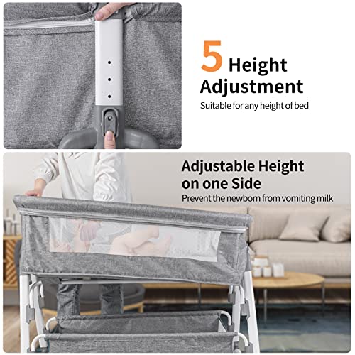 Baby Bassinet, Bedside Bassinet For Baby, Bassinet Bedside Sleeper With Wheels, 5 Height Adjustable, Baby Bassinet Sleeper Included Mosquito Net + Storage Basket… #TOP2