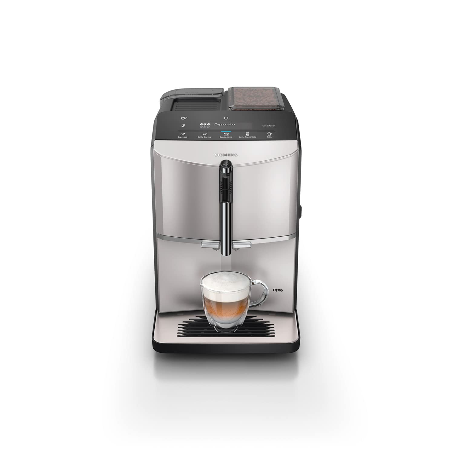 TF303G07 EQ300 Bean to Cup Fully Automatic Espresso coffee machine with milk frother, 4 coffee varieties, 5 coffee strengths, Silver & Black