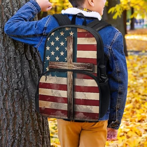Talayituse Cross American Flag Print School Backpack Shoulder Bag for Teen Girls Boys Lightweight Bookbag Backpack Casual Daypack Schoolbags with Front Zipper Pocket4