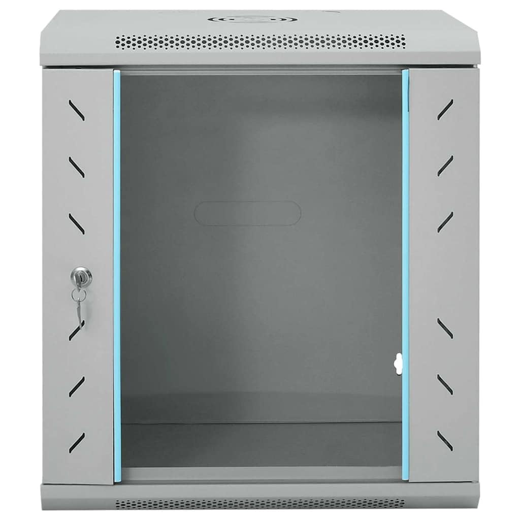 Armadietto di rete da 19 pollici, da parete, 53 x 45 x 60 cm, in acciaio, con porta in vetro, grigio