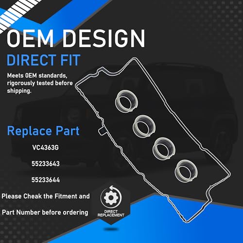 Image of VC4363G Engine Valve Cover Gasket W /Grom Kits Compatible with 2013 2014 2015 2016 2017 2018 2019 2020 Jeep Renegade Dodge Dart Fiat 500L Fiat 500X Replaces 55233643 55233644
