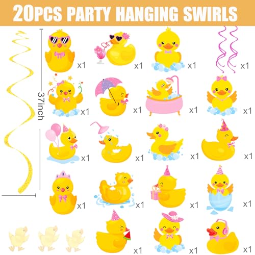 Image of Pink Rubber Duck Hanging Swirls Rubber Duck Birthday Decorations 20PCS Duck Party Hanging Decorations Yellow Duck Ceiling Streamers for Girls Duck Themed Baby Shower Supplies