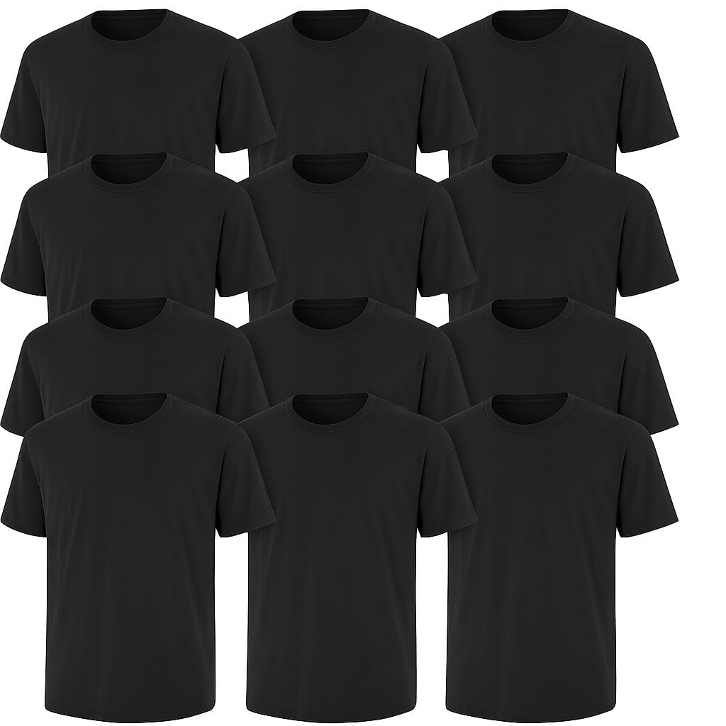 6-Pack Bulk Men’s T-Shirts – Soft Pre-Shrunk Premium Cotton, Short Sleeves, Reinforced Collar, Crew Neck, Casual Fit