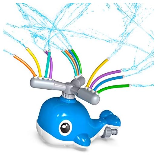 BEAURE Water Sprinkler for Kids - Summer Fun Kids Sprinkler with Wiggle Tubes, 360 Degree Rotating Whale Sprinkler, Outdoor Water Toys Backyard Sprinkler for Boys Girls, Attaches to Garden Hose