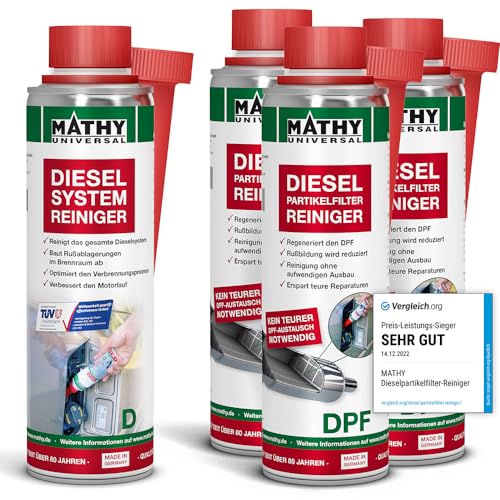 MATHY DPF-Kur - DPF Reiniger Diesel - Set Diesel Systemreiniger für Intensive DPF Partikelfilter Reinigung - Diesel Additiv, 4 Dosen