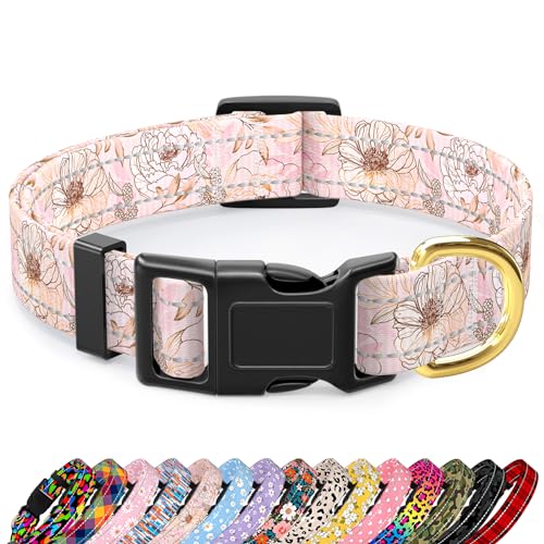 TMOODEL Reflective Dog Collar for Extra Small Dogs, Cute Flower Theme Adjustable Heavy-Duty Nylon Puppy Collar for Boy and Girl Female, Soft Pet Accessories with Quick Release Buckle, Neck 8-12', Pink