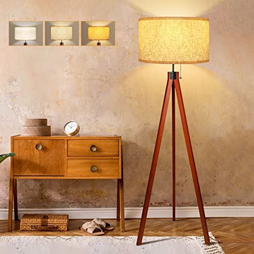 Isloys Wood Tripod Floor Lamp: Mid Century Tall Standing Lamps for Living Room - Modern Flaxen Lamp Shade Studying Light with LED Bulb Included for Bedroom Office Study Room Isloys Wood Tripod Floor Lamp: Mid Century Tall Standing Lamps for Living Room - Modern Flaxen Lamp Shade Studying Light with LED Bulb Included for Bedroom Office Study Room