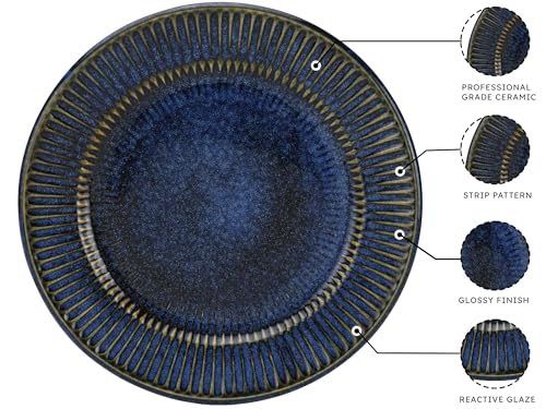 Image of Bodhi House Handcrafted Stoneware Reactive Glaze Ceramic Dinner Set, 6 Pieces Serving for 2, Microwave and Dishwasher Safe, Bone-ash Free, Crockery Set for Dining and Gifting, Indigo Blue