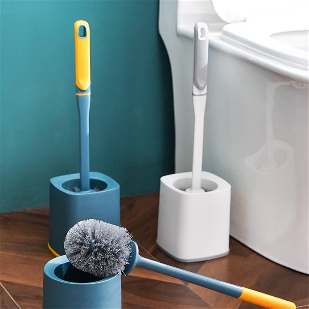À Long Manche Brosse de Toilette Domestique, Brosse Salle Bain sans Perforation, Ensemble Nettoyage à Long Manche carré pour Les Toilettes(Blanc)
