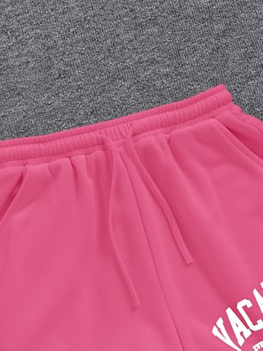 Image of Verdusa Girl's Tracksuit Sets 2 Piece Outfits Letter Print Vacation Tee Top and Drawstring Waist Shorts