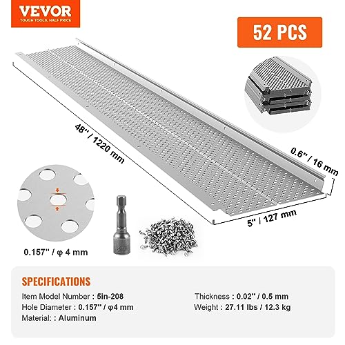 Image of VEVOR Gutter Guard, 5 inch Width, Aluminum Leaf Filter DIY Gutter Cover, 52 PCS 208 ft Total Length, 0.157'' Hole Diameter & 0.02'' Thick Fits Any Roof or Gutter Type