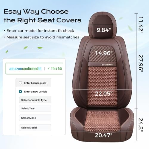Image of Coverado Leather Seat Covers Front, 2-Pack Universal for Cars, Waterproof Luxury Leatherette Cushions, Auto Protectors, Fit for Most Vehicles - Brown