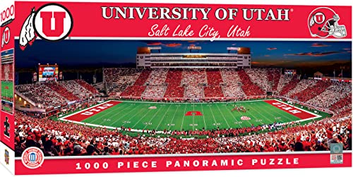 Image of MasterPieces - 1000 Piece Jigsaw Puzzle, NCAA Utah Utes, Panoramic Football Stadium View, Fun for Adults and Family, 13 inchx39