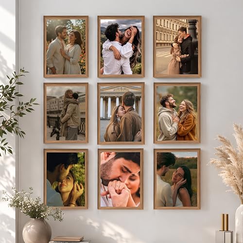 Image of Art Street Wooden Photo Frame for living room, Aesthetic Cave Design Photo Frames for Photograph, Art Work, Certificates Set of 9 (8x12 Inch, Brown)
