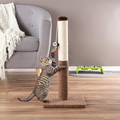 PETMAKER Cat Scratching Post - Tall Scratcher for Cats and Kittens with Sisal Rope and Carpet, Hanging Mouse Toy for Interactive Play (24.5 Inch) - Image 6