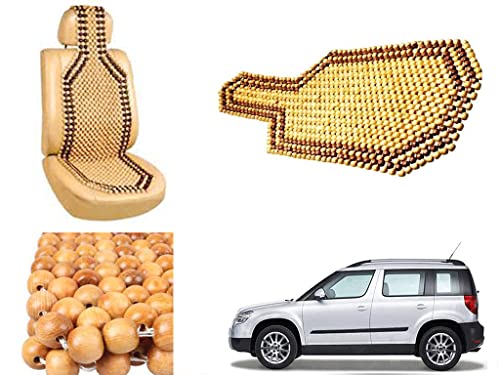 Image of Car Bead Seat Wooden Beads Cushion Cover Pad for Skoda Yeti, Acupressure Sitting Seat Cover | Cream Color - Pack of 1