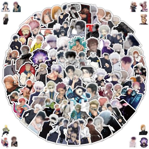 100 Piezas Pegatinas de Jujutsu Kaisen, Gojo Satoru Pegatinas Anime para Maleta, Monopatín, Ordenador Portátil, Botellas de Agua, Teléfono, Adolescentes, Niños y Niñas, Pegatina Impermeable