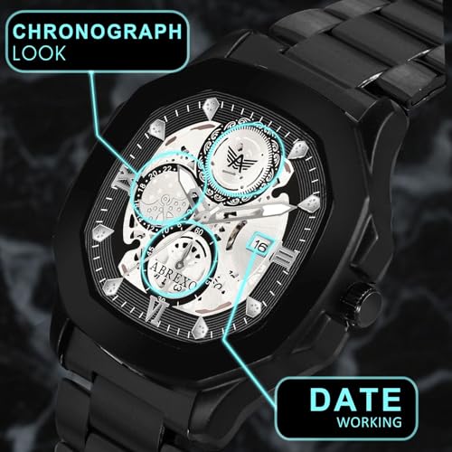 Image of Godfather Square Chrono Look New Golden Date Working Stainless Steel Strap Boys Analog Watches
