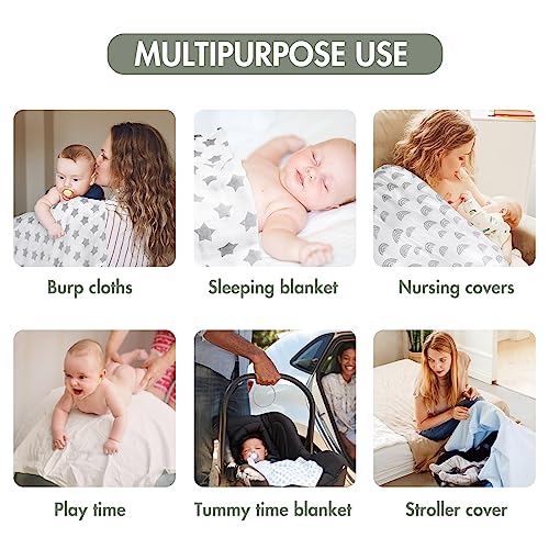 Image of GLLQUEN BABY Receiving Blanket Boy Cotton Muslin Swaddle Blankets Girl Newborn Squares Breathable & Soft Thin Baby Blankets Cloths Double Absorbent Infant Swaddling Wrap - 6 Pack (Star)