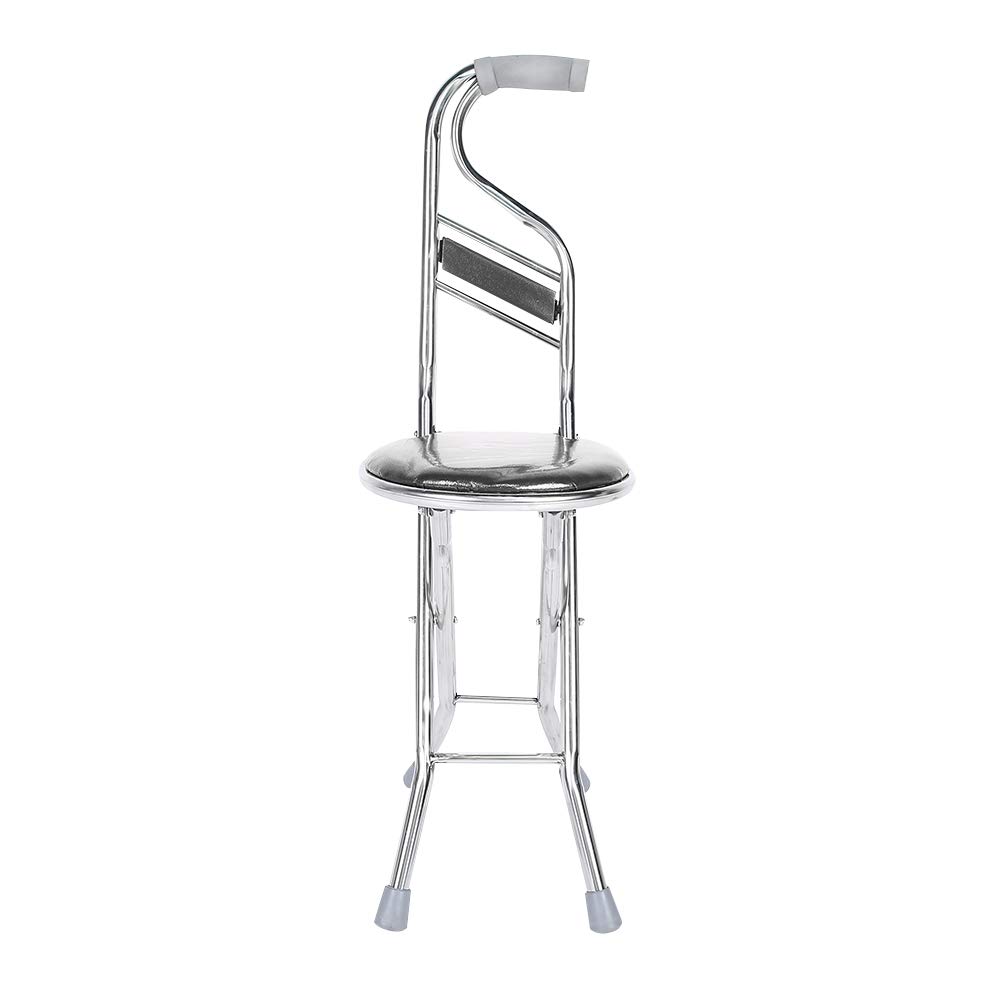 Tbest Ravelon in One Yayayo Stool Chair Four Legged Sticks Sfolding Walking Hand Stick Stool Elderly Stainless Steel Four Leg Thickening Walking Cane(Noir) (Black)(Handle is Random)