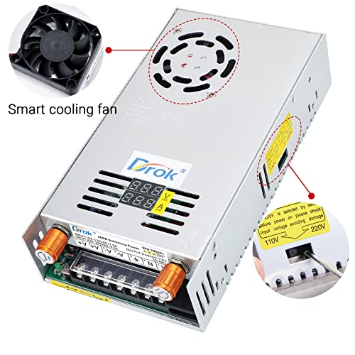 Image of DROK 60V Power Supply, AC 110V 220V to DC 0-60V 0-8A 480W Buck Converter, Amp Adjustable Adapter Regulated 12V 24V 36V 48V 60Volt Switching Voltage LED Transformer Charger for Computer CCTV Lab