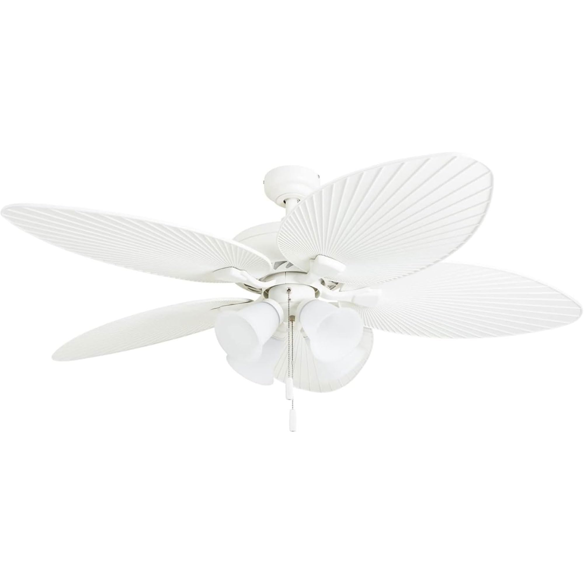 Ceiling Fans Palm Lake, 52 Inch Tropical Indoor Outdoor Ceiling Fan with Light, Pull Chain, Three Mounting Options, 5 Palm Leaf Blades, Reversible Motor - 50509-01 (White)