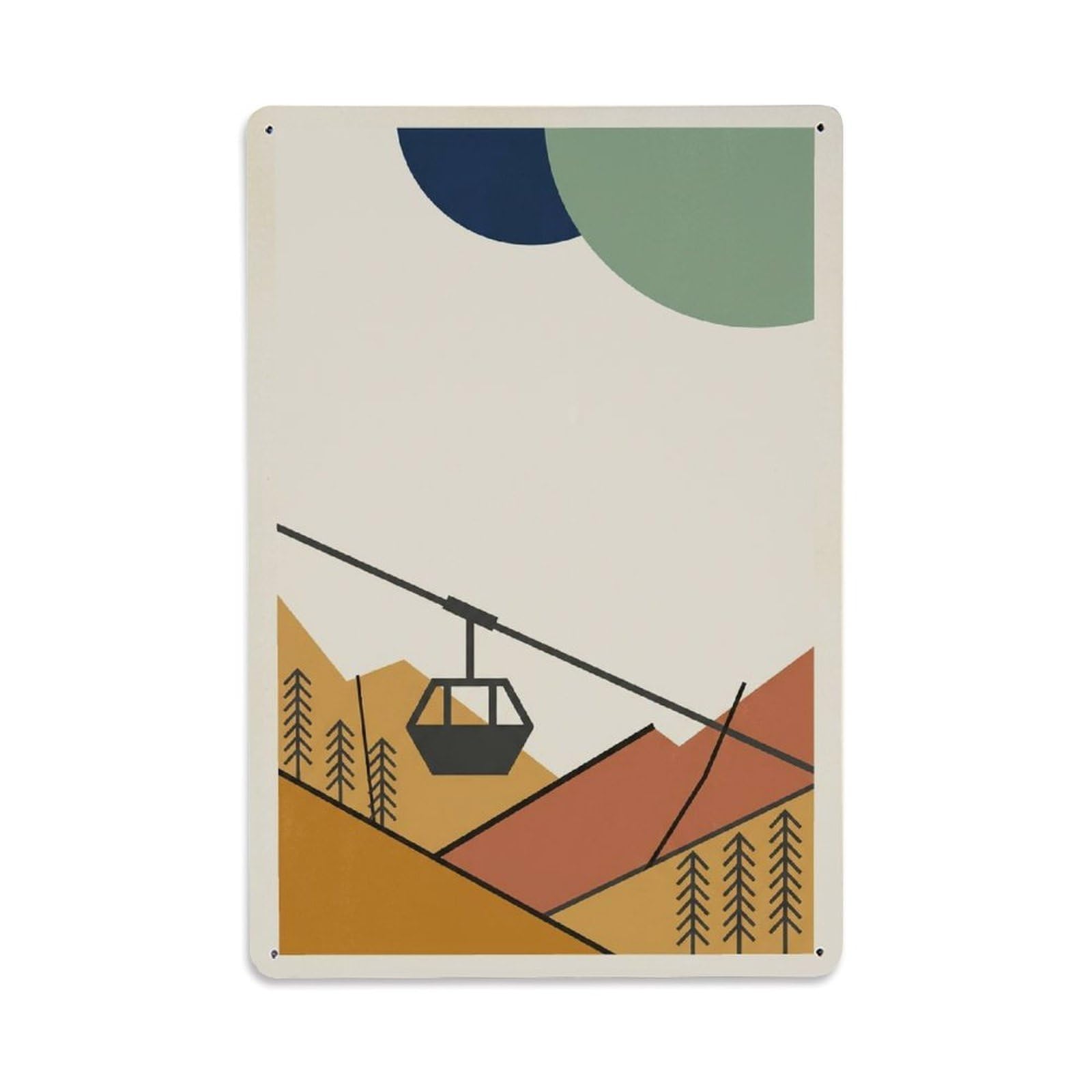 Peak Color Geometry Alpine Lift Cabin Vintage Blocks Metal Tin Sign Plaque Wall Decor for Cafe, Man Cave, Club Bar, Office, Home Garden Round Metal Poster 8x12Inch
