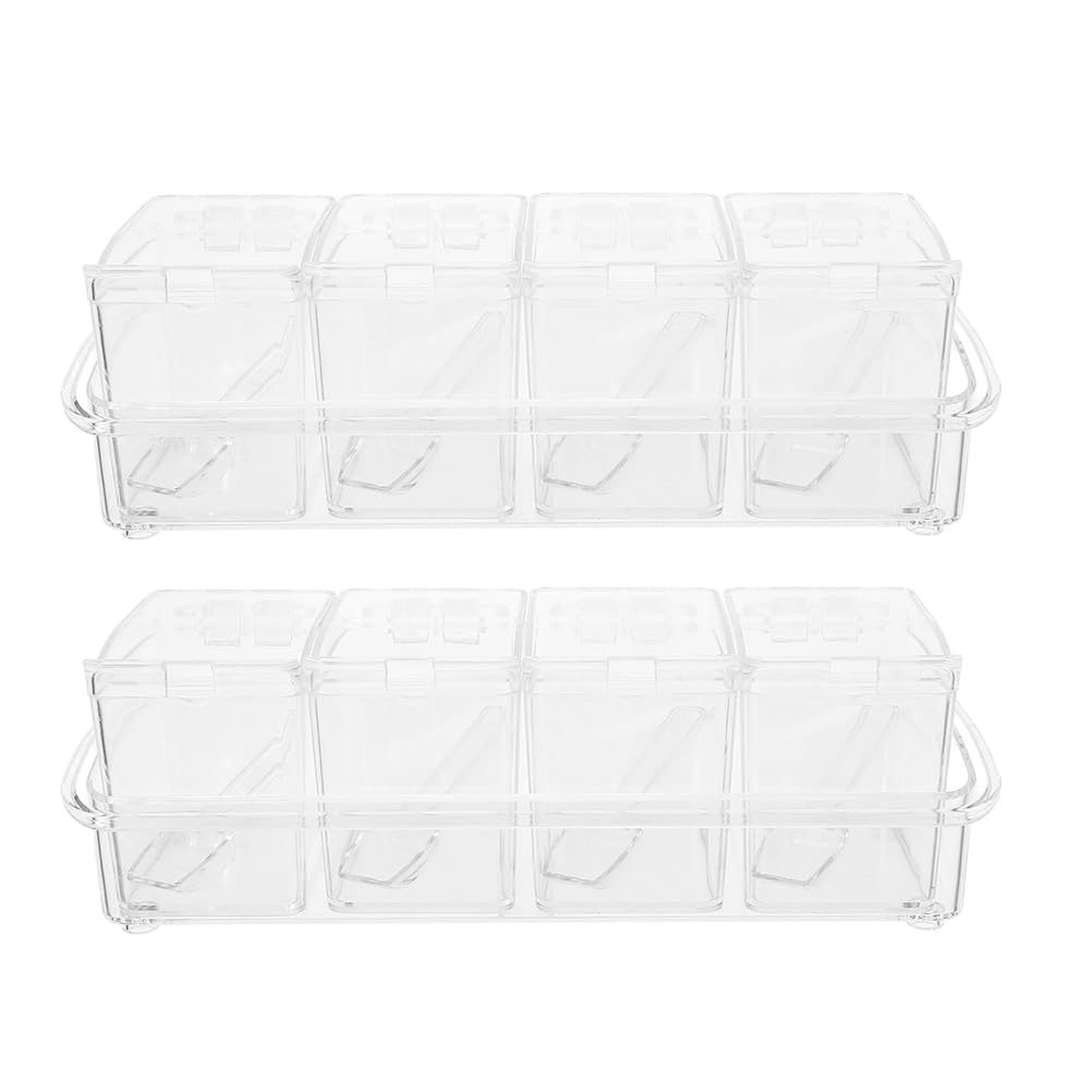 2 Ensembles Coffret Épice Transparent avec Compartiments Pot à Épices avec Couvercle Ensemble de Pots pour Ranger Sel Sucre et Condiments