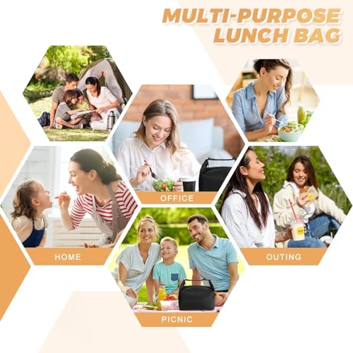 Image of Lunch Bag for Women & Men Fresh Keep Lunch Box, Small Leakproof Cooler Bag Food Lunch Containers High Capacity Reusable Lunch Tote Bags for Work, Office, Picnic, Travel (Black) (Medium)