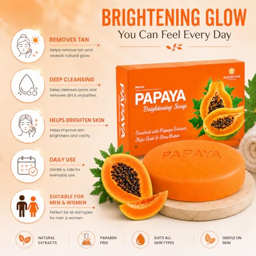 Image of Bath Soap Bar - Enriched with Papaya Extract, Kojic Acid & Shea Butter for Dark Spot & Acne Removal - (75gm, Pack of 5).
