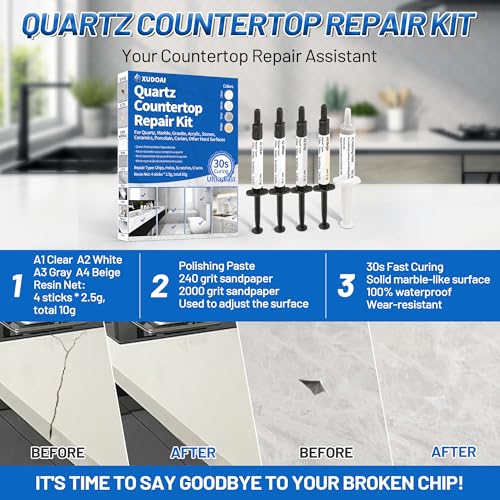 Kit de réparation de comptoir en quartz (transparent, blanc, gris, beige) à séchage rapide des années 30, pierre de luxe, granit, marbre, acrylique, porcelaine, fibre de verre, kit de réparation de – vue 6