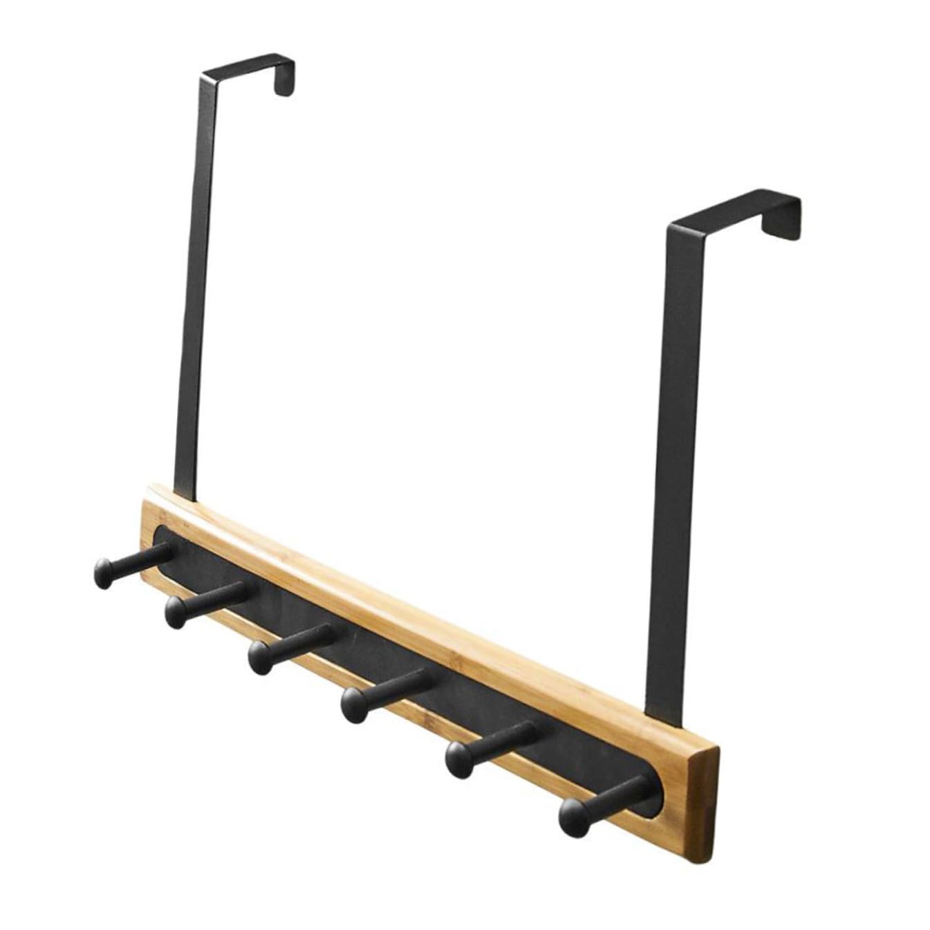 SOLUSTRE Gancho para Puerta sin Perforaciones, Aluminio y Bambú, Negro | 1, para Colgar Ropa y Bolsa, Uso en Baño y Dormitorio, Estilo Creativo Hogar