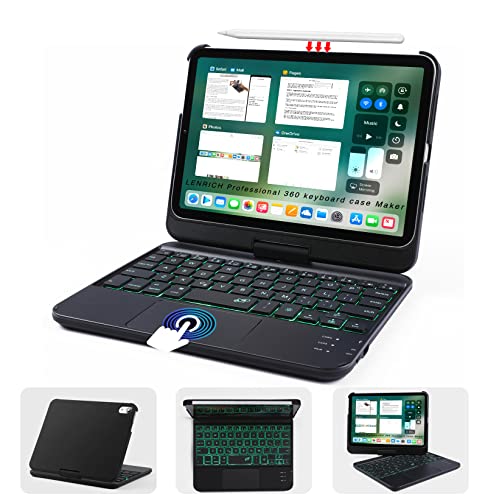 LENRICH iPad Mini 6 case Keyboard 2021 8.3 inch 6th Generation Trackpad Backlit 7 Color,Backlight Wireless Accessories 360 Smart Protective Cover touchpad