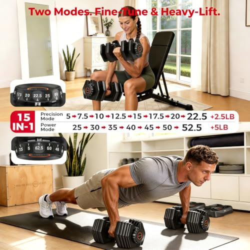 Image of FEIERDUN DB1 QuickDial Adjustable Dumbbell Set, 15-in-1 Adjustable Weights with Storage Box & App, 105lb /52.5lb Quick Change for Drop Set, Superset & HIIT Home Gym, Non-Slip Handles, 3-year Aftersale Service