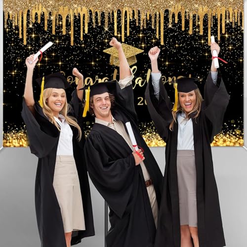 Fondo Fotográfico Graduación 7x5ft Negro y Dorado miniatura 4