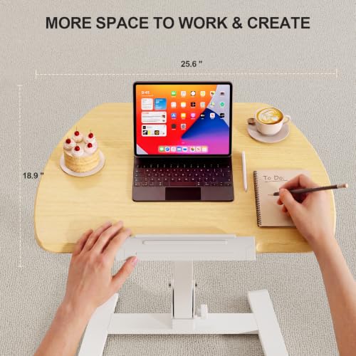 Image of ROMOON Foldable Small Standing Desk with No-Assembly Design, Rolling Height-Adjustable Sit-Stand Table with Wheels, Space-Saving Portable Laptop Cart for Home Office and Small Space (Natural Oak)