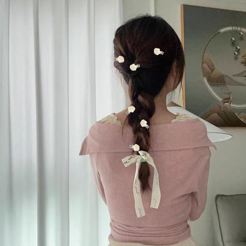 Miniatura 7 de Mini pinzas para el pelo de flores, pasadores de pelo de flores pequeñas para mujer, pinzas para el pelo de rosa blanca con pico de pato, accesorios