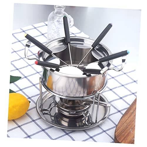 Garneck Juego De Fondue De Chocolate De Gran Capacidad Olla De Acero Inoxidable Accesorios para Fondue De Chocolate Y Queso Quemador De Gel Incluido
